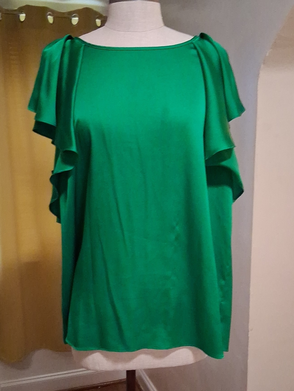 Worthington Emerald Green Ruffle Short-Sleeve Tunic